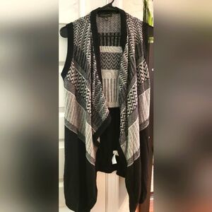 BANANA REPUBLIC Black Grey Shawl Open Front Hi Low Sleeveless Draped Cardigan